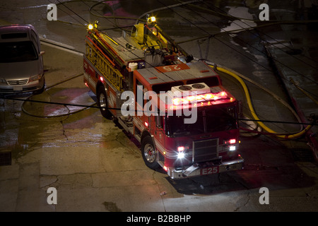 Fire Engine working on a fire in downtown los angeles Stock Photo