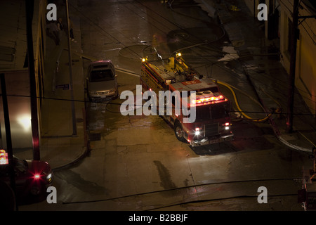 Fire Engine working on a fire in downtown los angeles Stock Photo