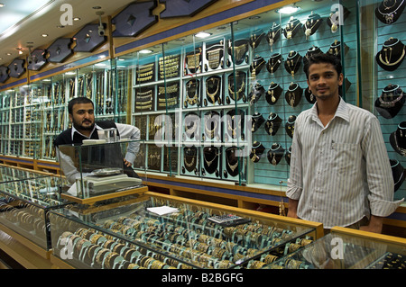 Inside jewellery shop in the Gold souq of Mutrah old Muscat Oman Stock Photo