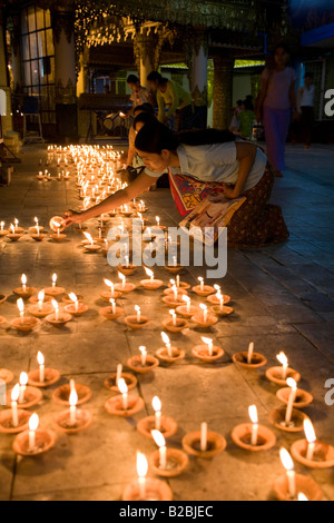 Candles at Sule Pagoda Yangon Myanmar Stock Photo