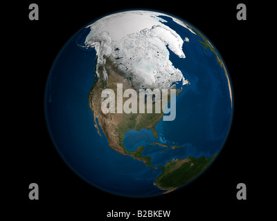 A global view over North America showing Arctic sea ice. Stock Photo
