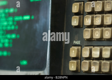 Keypad and monitor of old worn numerical control metalworking lathe Stock Photo