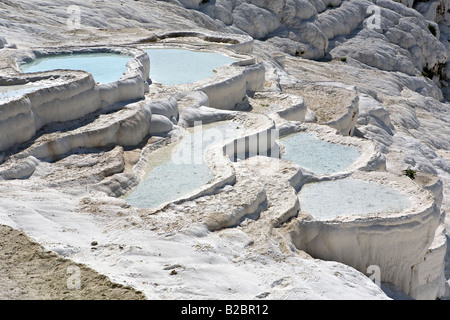 The calcite terraces and sulphur water pools at Pamukalle Turkey Stock Photo