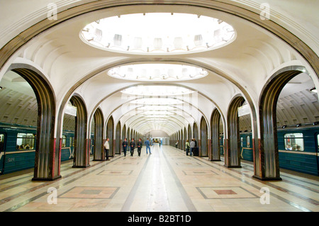 Art Deco central hall of Mayakovskaya metro station, Moscow, Russia Stock Photo