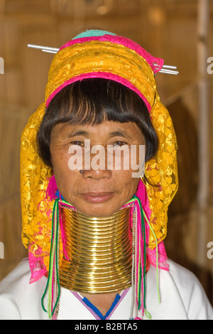 Woman of the Padaung Karen, called Giraffe Women or Long Necks, in Mae Hong Son Province, North Thailand, Asia Stock Photo