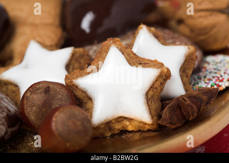 Cinnamon stars and other christmas biscuits Stock Photo