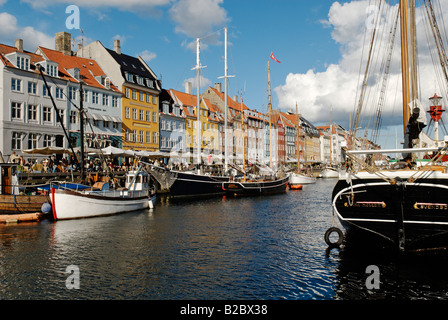 Historic boats in Nyhavn, New Harbour, Copenhagen, Denmark, Scandinavia, Europe Stock Photo