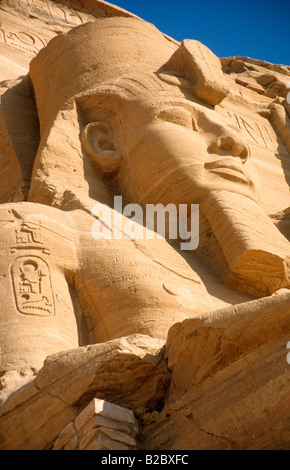 Gigantic stone relief of Ramses II on the massive temple, Abu Simbel, Egypt, Africa Stock Photo