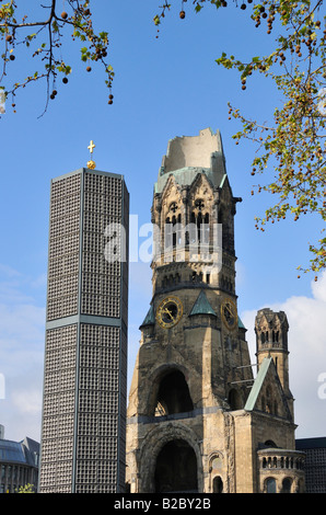 Kaiser-Wilhelm-Gedaechtniskirche, Memorial Church for Emperor William, Breitscheidplatz Square, Charlottenburg district, Berlin Stock Photo