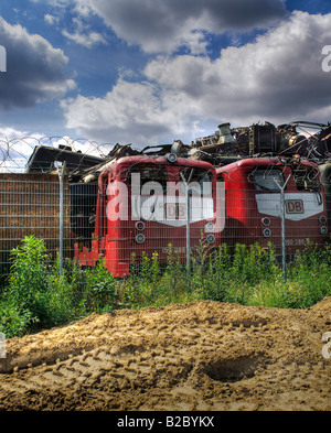 Deutsche Bahn, German National Railway Company, electric locomotives at a recycling centre Stock Photo