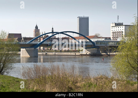 Skyline with the Oderbruecke, Oder Bridge, town of Frankfurt/Oder, Brandenburg, Germany, Europe Stock Photo