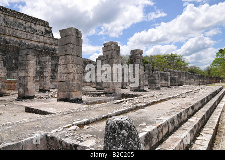 Temple of the Warriors, east colonnade, Zona Nord, Chichen-itza, new wonder of the world, Mayan and Toltec archaeological excav Stock Photo