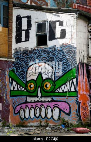 "Burning Candy" - "Sweet Toof", Tek33 and Cyclops's mural, "Brick Lane", London Stock Photo