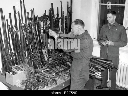 Collected weapons, historical photo, 1945, Berlin, Germany, Europe Stock Photo