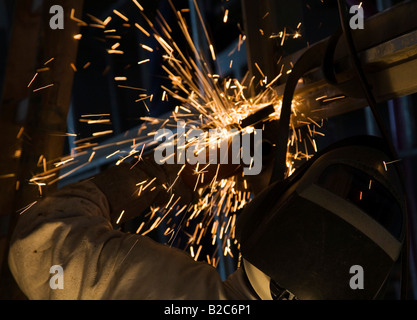 Craftsman building and welding a steel framework, Hamburg, Germany, Europe Stock Photo