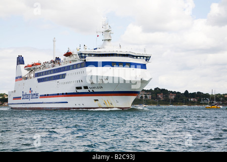Brittany Ferries ship Barfleur leaving Poole harbour, Dorset for the English channel crossing to France. Stock Photo