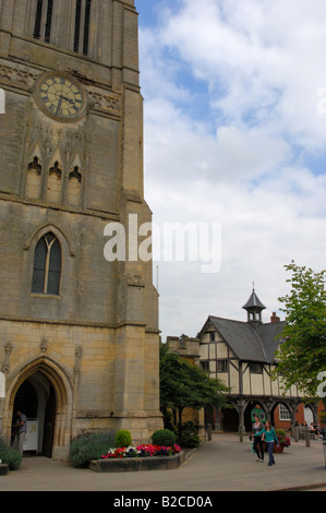 St Dionysius Church and the Old Grammar School in Market Harborough Leicestershire England Stock Photo