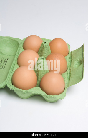 Half dozen eggs in carton Stock Photo
