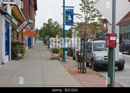 Main Street Storefronts in Newport Vermont, on the Canadian Border in the Northeast Kingdom of Vermont Stock Photo