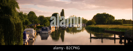 Panoramic view of boats along the River Nene at Peterborough in Cambridgeshire England UK Stock Photo