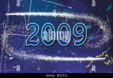 Blue Greeting Card for 2009 year Stock Photo