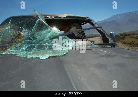 Close-up of car with broken windshield Stock Photo