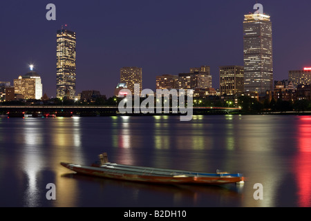 view of Boston, Massachusetts, USA, from Charles River at twlight Stock Photo