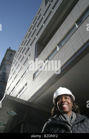 African American female constructrion worker outdoors. Stock Photo