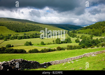 Looking up Wharfedale towards Hubberholme Yorkshire Dales National Park Stock Photo