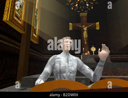 Second Life: A computer grab of a church from the virtual world Second Life Stock Photo