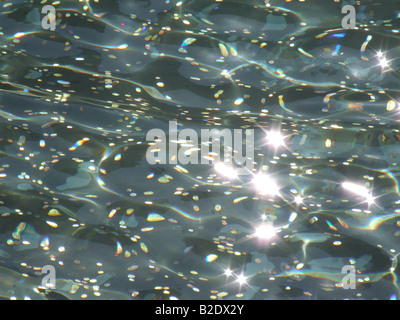 lots of coins sparkling in a wishing well water Stock Photo