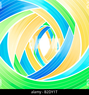 Vector illustration of colorful green yellow orange and blue lined stripes spiraling to the center of the background Stock Photo