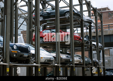 New York carpark, elevated parking garage with stacked cars Stock Photo ...