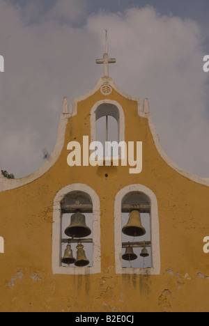 Bell tower and cross on from Convent of San Antonio de Padua Izamal Yucatan Mexico Stock Photo