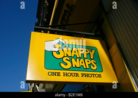 Snappy snaps shop sign England United Kingdom Stock Photo