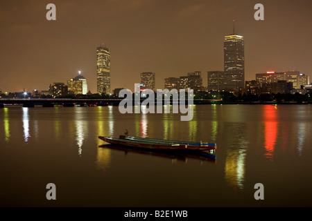 view of Boston, Massachusetts, USA, from Charles River at twlight