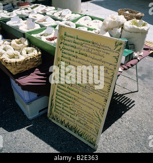 Medicinal plants and herbs for sale at weekly street market Les Vans Ardèche France Europe Stock Photo