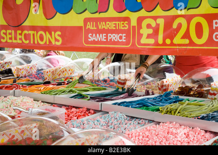 Pick n Mix Sweets, Pick and Mix confectionery stall, boiled, fizzy, foam, jelly, chewy retro, chocolate candy Arbroath Angus, Scotland UK Stock Photo