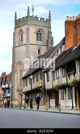 The fifteenth century timber-framed Church Street Almshouses, adjacent to the Guild Chapel in Stratford-upon-Avon. Stock Photo