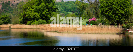 Elter Water The Spring Colours Around The Lakes Shoreline, 'The Lake District' Cumbria England UK Stock Photo