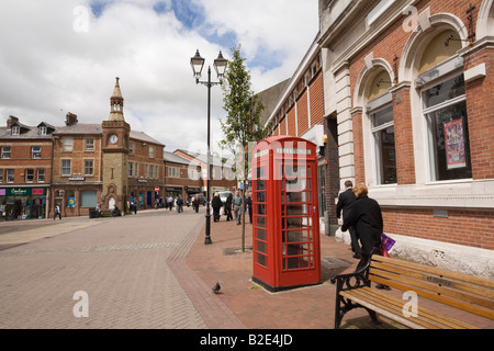 Ormskirk Lancashire England UK July Shops and people in pedestrianised town centre Stock Photo