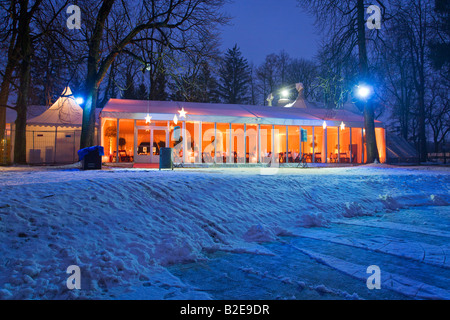 Tent lit up at night Vollksgarten Salzburg Austria Stock Photo