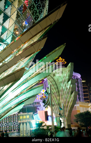Building lit up at night Grand Lisboa Macau Guangdong Province China Stock Photo