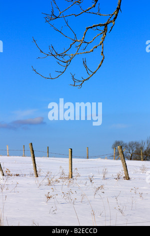 winter snow fence scene Stock Photo