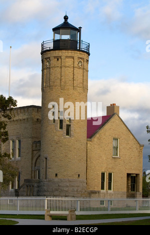 The Old Mackinac Point Lighthouse at Mackinaw City Michigan Stock Photo