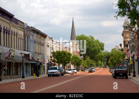 Red brick main street in Ionia Michigan Stock Photo