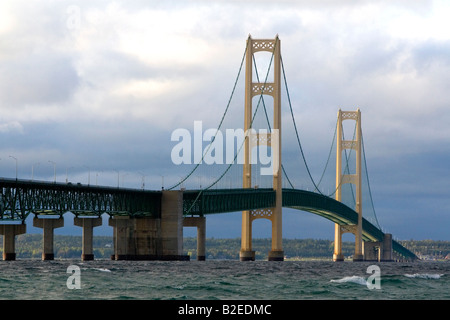 The Mackinac Bridge spanning the Straits of Mackinac at Mackinaw City Michigan Stock Photo