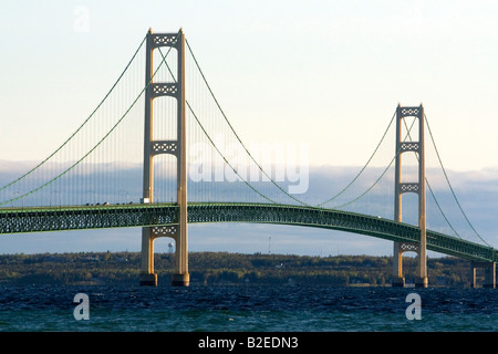 The Mackinac Bridge spanning the Straits of Mackinac at Mackinaw City Michigan Stock Photo