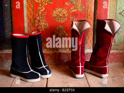 Chinese felt boots at a monastery Stock Photo