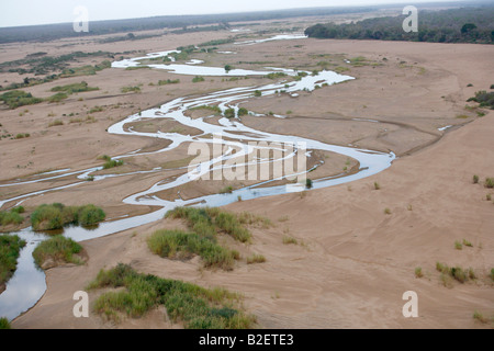 Aerial view of the wide meandering channel of the Save river in Zinave National park Stock Photo